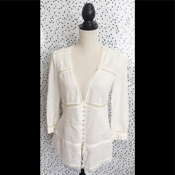 Massimo Dutti Tops - Massimo Dutti Sheer Embroidered Stitch Blouse